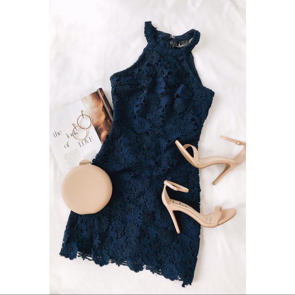 Lulu's Navy Lace Mini Dress